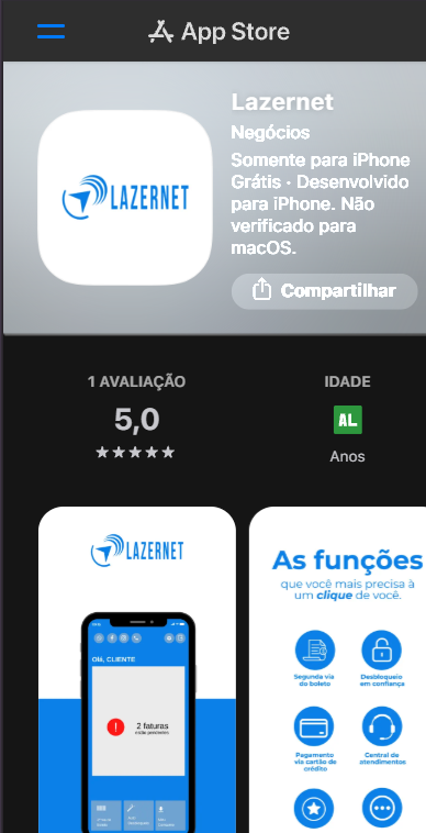 Página do aplicativo Lazernet na App Store