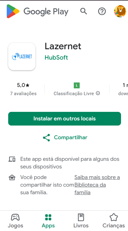 Página do aplicativo Lazernet no Google Play